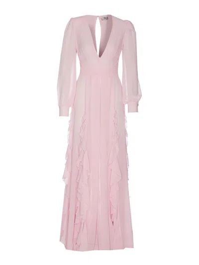 ELISABETTA FRANCHI RED CARPET DRESS IN GEORGETTE WITH RUCHES