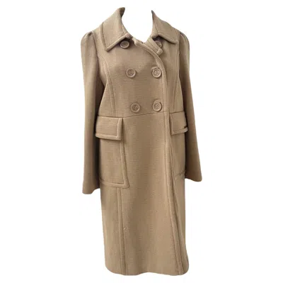 Pre-owned Elisabetta Franchi Vinatage  Beige Virgin Wool Double-breasted Coat In Brown