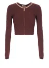 Elisabetta Franchi Bordeaux Textured Geometric Pattern Cardigan In Burgundy
