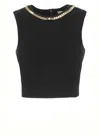 Elisabetta Franchi Chain-embellished Diamond-pattern Crop Top In Black