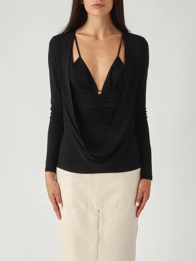 Elisabetta Franchi Crepe Jersey Sweater With Jewel Logo In Black