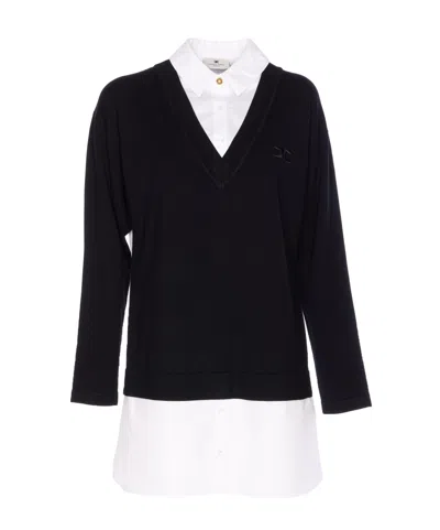 ELISABETTA FRANCHI EMBROIDERED-LOGO V-NECK MINI DAY DRESS