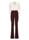 Elisabetta Franchi Crossover-neck Flared Jumpsuit In Bordeaux