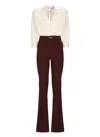 Elisabetta Franchi Crossover-neck Flared Jumpsuit In Burgundy