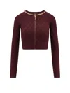 Elisabetta Franchi Cardigan In Maglia A Rombi Con Dettaglio Gioiello Bordeaux In Burgundy