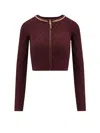 Elisabetta Franchi Cardigan In Maglia A Rombi Con Dettaglio Gioiello Bordeaux In Burgundy