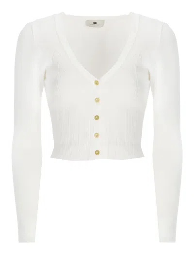 Elisabetta Franchi Viscose Blend Cardigan In White