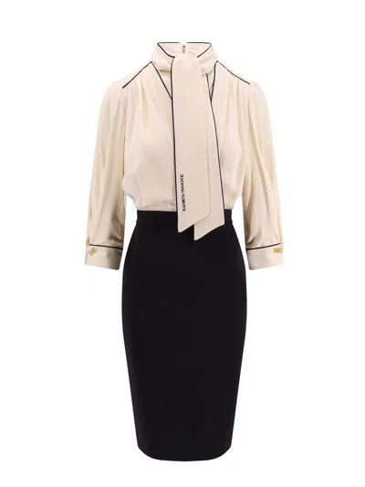 Elisabetta Franchi Viscose Blend Midi Dress With Detachable Skirt In Black