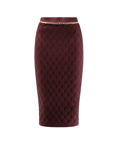 Elisabetta Franchi Viscose Blend Pencil Skirt In Burgundy