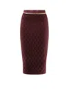 Elisabetta Franchi Diamond Knit Skirt With Merlot Jewel Detail In Red