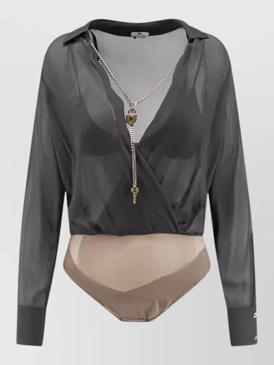 Elisabetta Franchi Viscose Body Shirt Sheer Chain Detail In Gray