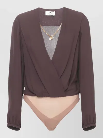 Elisabetta Franchi Viscose Bodysuit Shirt Draped Deep Neckline In Brown