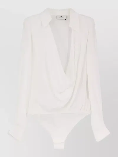 Elisabetta Franchi Viscose Bodysuit Shirt Draped Neckline Collar In White