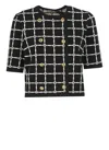 Elisabetta Franchi T-shirt With Geometric Pattern And Gold Buttons In Black