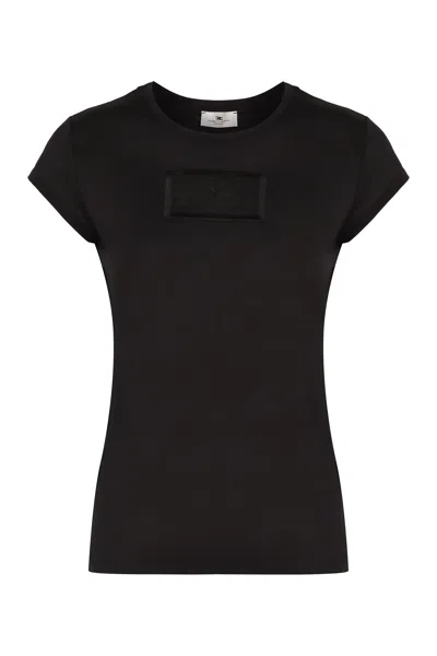 Elisabetta Franchi Embroidered Jersey T-shirt In Black