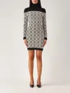 Elisabetta Franchi Mini Dress Turtleneck Jacquard Logo In Burro-nero