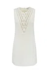 Elisabetta Franchi Viscose Dress With Transparencies And Bows In Avorio
