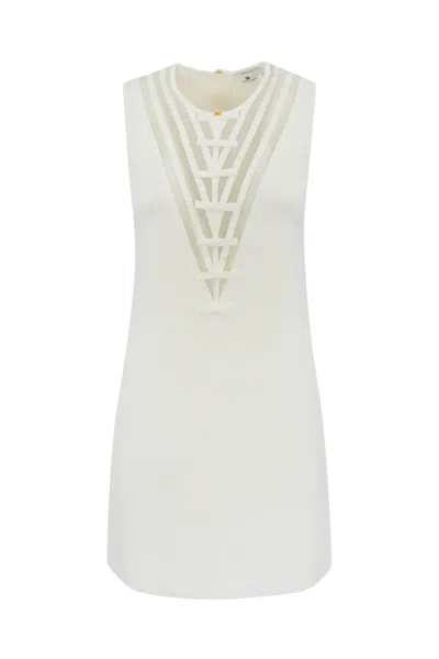 Elisabetta Franchi Viscose Dress With Transparencies And Bows In Avorio