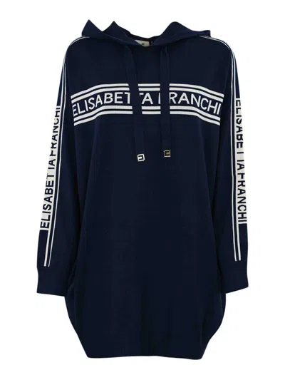 Elisabetta Franchi Viscose Fleece Dress With Contrasting Bands In Blue
