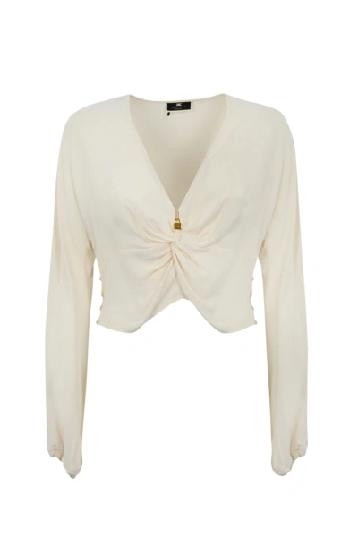 Elisabetta Franchi Viscose Georgette Blouse With Knot In Ivory