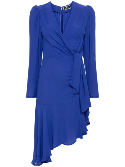 Elisabetta Franchi Viscose Georgette Midi Dress In Blue