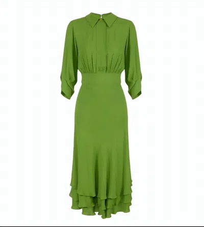 Elisabetta Franchi Viscose Georgette Ruffled Midi Dress In Green