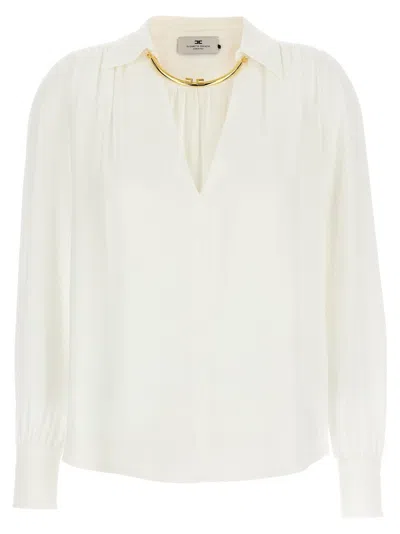 ELISABETTA FRANCHI VISCOSE GEORGETTE SHIRT WITH REMOVABLE NECKLACE DETAIL