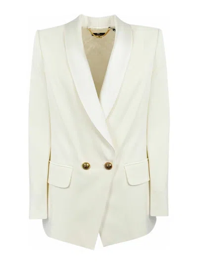 Elisabetta Franchi Viscose Jacket With Shawl Lapel In White