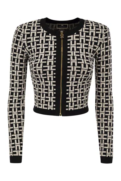 Elisabetta Franchi Viscose Jacquard Mini Cardigan In Black