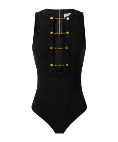 Elisabetta Franchi Viscose Knit Bodysuit With Jewel Cufflinks In Black