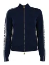 Elisabetta Franchi Viscose Knit Cardigan With Logo Bands In Blue