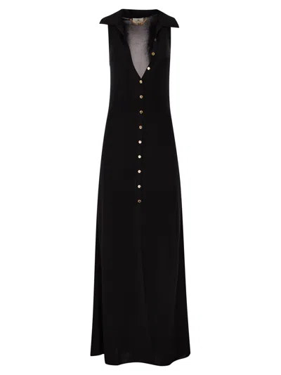 Elisabetta Franchi Viscose Knit Dress With Distinctive Chain Detail In Black