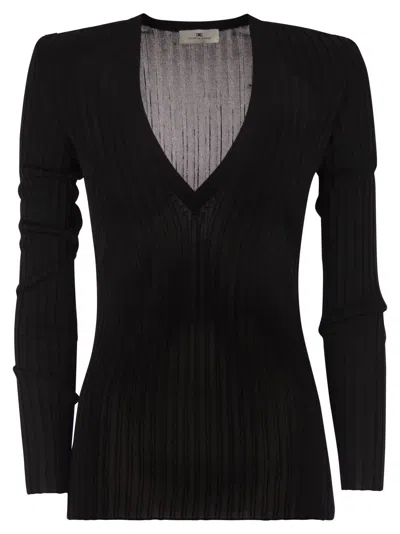 Elisabetta Franchi Viscose Knit Shirt With Logo Details In Black