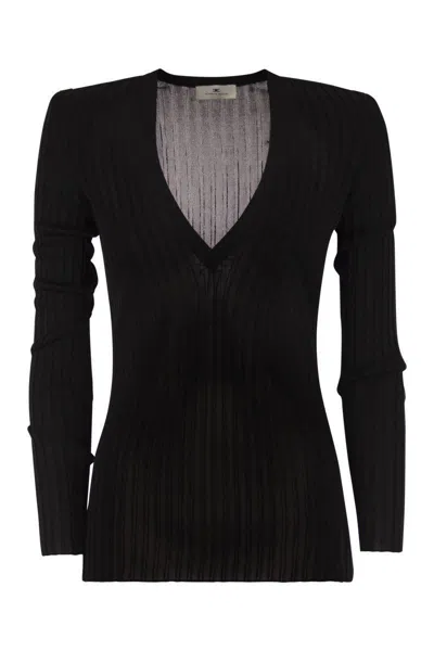 ELISABETTA FRANCHI ELISABETTA FRANCHI VISCOSE KNIT SHIRT WITH LOGO DETAILS