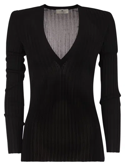 ELISABETTA FRANCHI VISCOSE KNIT SHIRT WITH LOGO DETAILS
