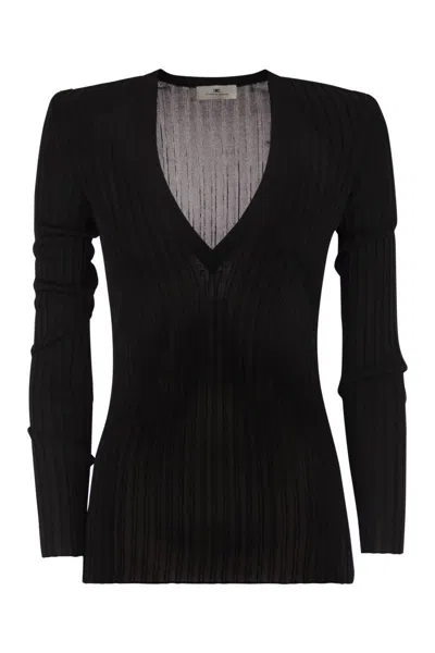 ELISABETTA FRANCHI ELISABETTA FRANCHI VISCOSE KNIT SHIRT WITH LOGO DETAILS