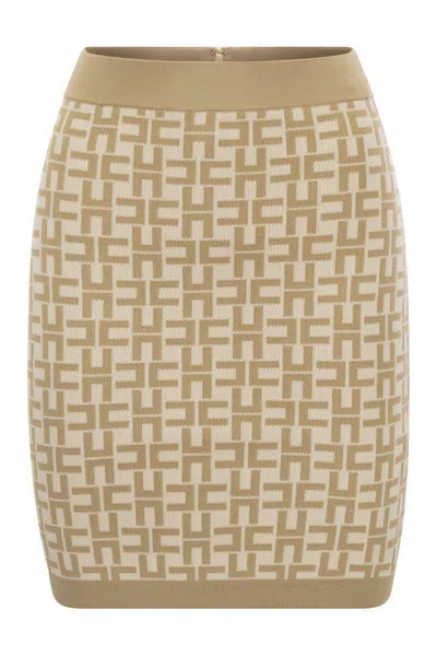 Elisabetta Franchi Viscose Logo Jacquard Miniskirt In Neutral