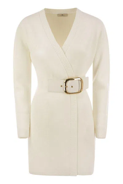 Elisabetta Franchi Viscose Manteau Dress With Maxi Buckle In White