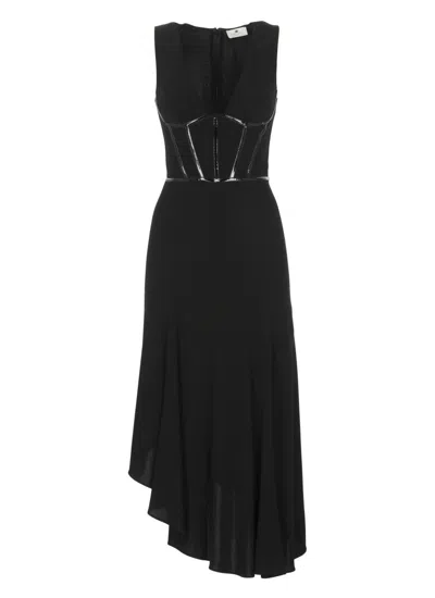ELISABETTA FRANCHI VISCOSE MIDI DRESS WITH ASYMMETRICAL HEMLINE