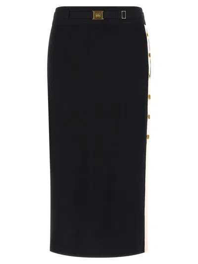 Elisabetta Franchi Midi Skirt With Viscose Bands And Jacquard Detailing In Black
