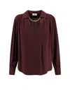 Elisabetta Franchi Logo Metal Detail Collar Shirt In Burgundy