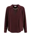 Elisabetta Franchi Logo Metal Detail Collar Shirt In Red