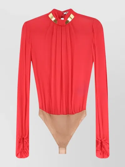 Elisabetta Franchi Viscose Shirt High Collar Body Detail In Red
