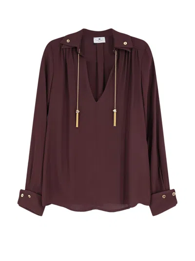Elisabetta Franchi Tassel Collared Shirt In Burgundy