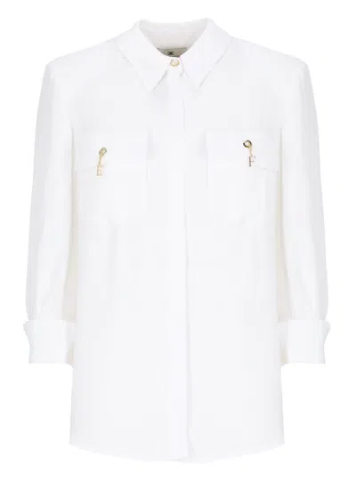Elisabetta Franchi Viscose Shirt With Classic Collar And Flap Pockets In White