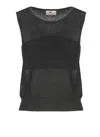 Elisabetta Franchi Sleeveless Sheer Knit Crewneck Sweater In Black