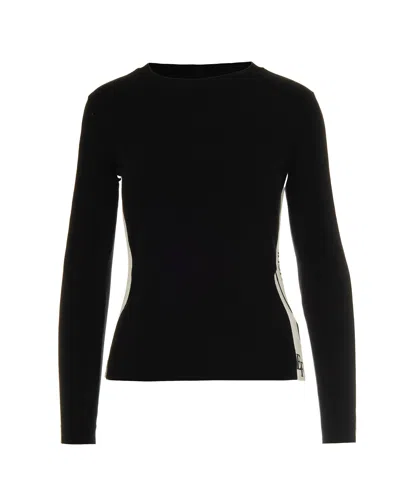 ELISABETTA FRANCHI VISCOSE SWEATER WITH SHINY BANDS BLACK/MILK