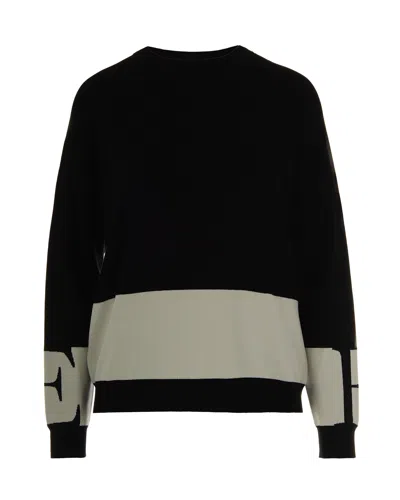 ELISABETTA FRANCHI VISCOSE SWEATER WITH SHINY BANDS BLACK/MILK
