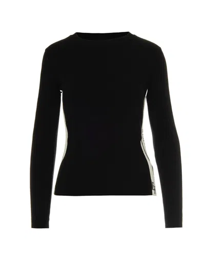 ELISABETTA FRANCHI VISCOSE SWEATER WITH SHINY STRIPES - BLACK/MILK