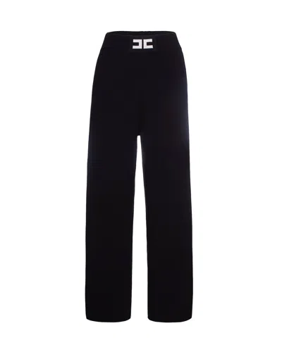 ELISABETTA FRANCHI PANTALONE IN VISCOSA CON BANDE LUCIDE NERO/MILK